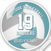 aquamarine Graue Volleyball-Girls Jungs Teamgesche Aufkleber (Vorderseite)