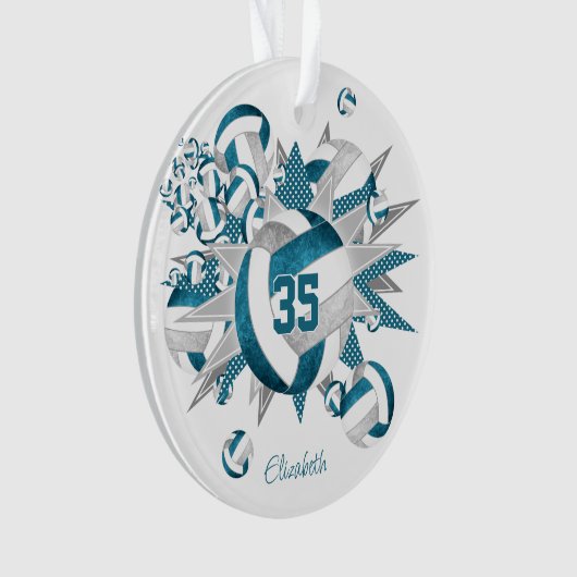 aquamarine graue Volleyball-Stars benennen Keepake Ornament (Vorderseite)