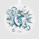 aquamarine graue Volleyball-Stars benennen Keepake Ornament (Rückseite)