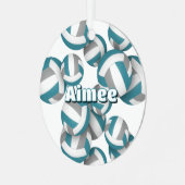 aquamarine graue Volleyballs mit Athleten Namensge Ornament Aus Metall (Vorderseite links)