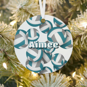 aquamarine graue Volleyballs mit Athleten Namensge Ornament Aus Metall