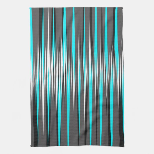 Aquamarine, graue, weiße u. schwarze Streifen Geschirrtuch (Vertikal)