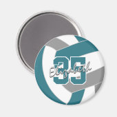 aquamarine Grauer Volleyball-Mannschaftsfarbengesc Magnet (Vorderseite/Rückseite)