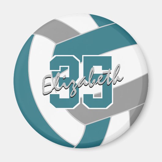 aquamarine Grauer Volleyball-Mannschaftsfarbengesc Magnet (Vorne)