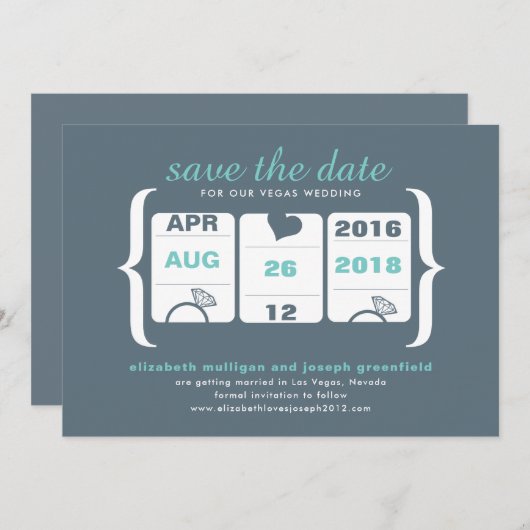 Aquamarine Gray Slot Maschine Hochzeit speichern d Save The Date (Vorne/Hinten)