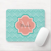 Aquamarine Green Art Deco Fischskala Rosa Monogram Mousepad (Mit Mouse)