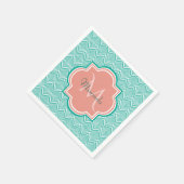 Aquamarine Green Art Deco Fischskala Rosa Monogram Serviette (Ecke)