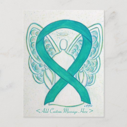 Aquamarine Green Awareness Ribbon Angel Custom Pos Postkarte (Vorderseite)