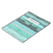 Aquamarine Green Blue Glitzer Pinselstriche Streif Notizblock (Linke Seite)