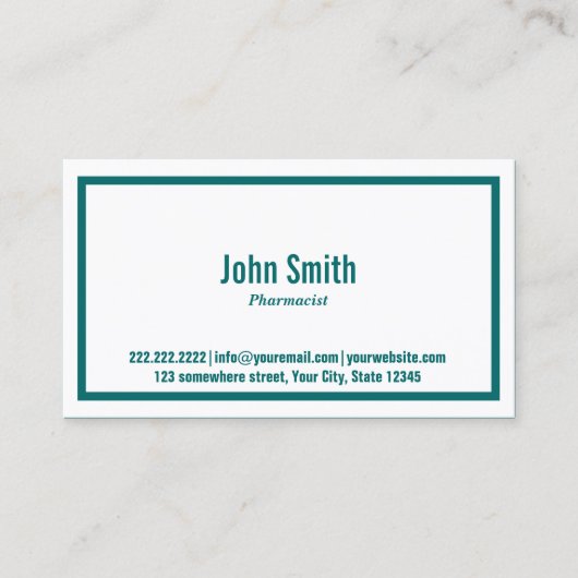 Aquamarine Green Border Pharmaceutical Business Ca Visitenkarte (Vorderseite)