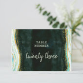 Aquamarine Green & Gold Agate Hochzeiten Tischnumm Einladung (Stehend Vorderseite)