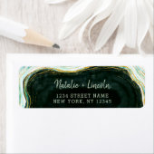 Aquamarine Green & Gold Agate Wedding Rücksendeadr (Insitu)