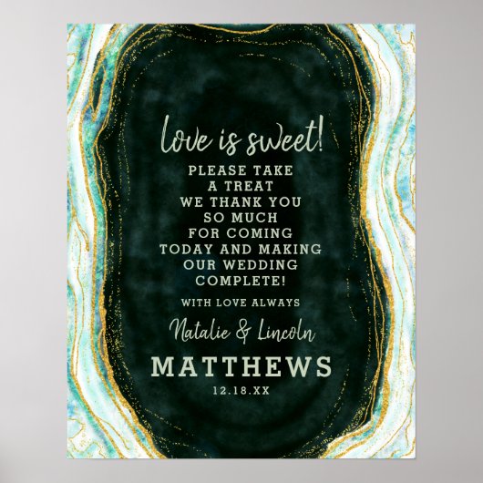 Aquamarine Green & Gold Geode Liebe ist Sweet Wedd Poster (Vorne)
