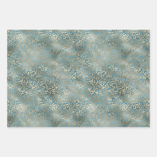 Aquamarine Green Gold Leopard Print Geschenkpapier Set (Vorderseite)