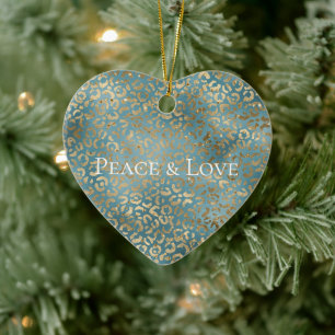 Aquamarine Green Gold Leopard Print Keramik Ornament