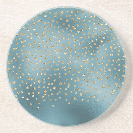 Aquamarine Green Gold Luxe Glam Glitzer Dots Getränkeuntersetzer (Vorne)