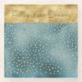 Aquamarine Green Gold Luxe Glam Glitzer Dots Glasuntersetzer (Vorderseite)