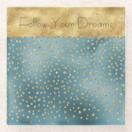 Aquamarine Green Gold Luxe Glam Glitzer Dots Glasuntersetzer