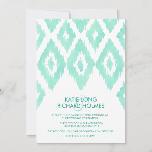 Aquamarine Green Ikat Wedding Einladung (Vorderseite)