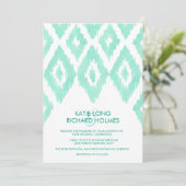 Aquamarine Green Ikat Wedding Einladung (Stehend Vorderseite)