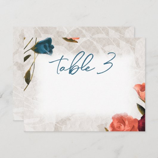 Aquamarine Green Peach Rose Hochzeitskarte Tischnu Mitteilungskarte (Vorne/Hinten)