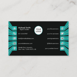 Aquamarine Green Social Media Icons Minimalistisch Visitenkarte