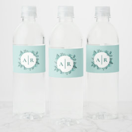 Aquamarine Greenery-Blätter Hochzeitmonographie Wasserflaschenetikett