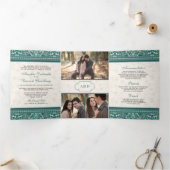 Aquamarine Grenze von Elfenbein - alles in einer i Dreifach Gefaltete Einladung (Innenseite)