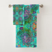 Aquamarine Groovy Abstrakt Retro Liquid Swirl Badhandtuch Set (Insitu)