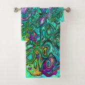 Aquamarine Groovy Abstrakt Retro Liquid Swirl Badhandtuch Set (Insitu)