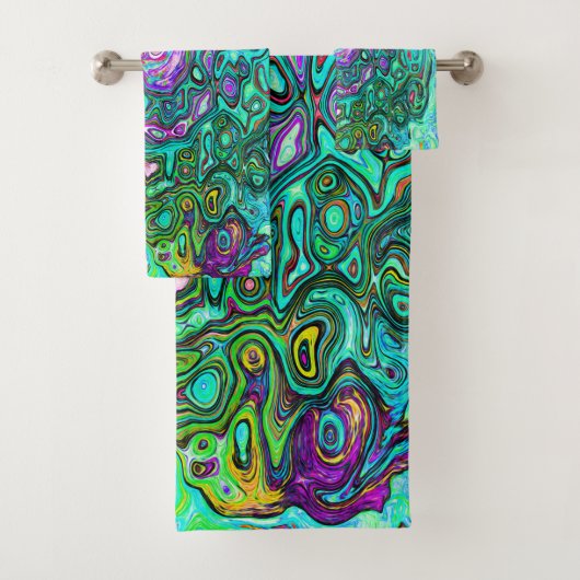 Aquamarine Groovy Abstrakt Retro Liquid Swirl Badhandtuch Set (Insitu)