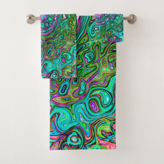 Aquamarine Groovy Abstrakt Retro Liquid Swirl Badhandtuch Set (Insitu)