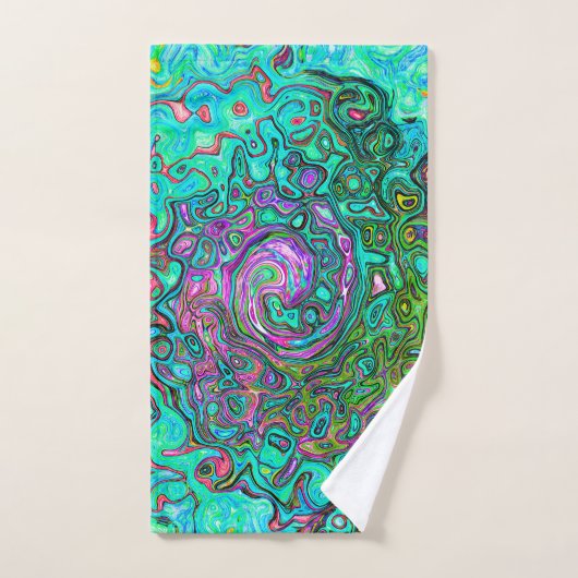 Aquamarine Groovy Abstrakt Retro Liquid Swirl Badhandtuch Set (Handtuch)