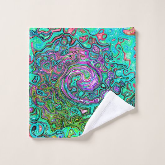 Aquamarine Groovy Abstrakt Retro Liquid Swirl Badhandtuch Set (Waschlappen)