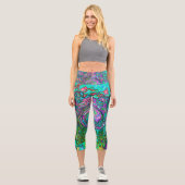 Aquamarine Groovy Abstrakt Retro Liquid Swirl Capri Leggings (Vorderseite)