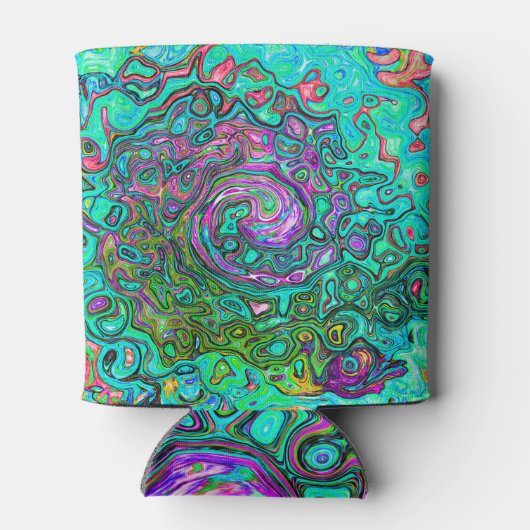 Aquamarine Groovy Abstrakt Retro Liquid Swirl Dosenkühler (Rückseite)