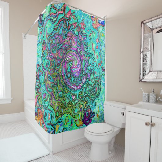 Aquamarine Groovy Abstrakt Retro Liquid Swirl Duschvorhang (Beispiel)