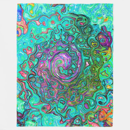 Aquamarine Groovy Abstrakt Retro Liquid Swirl Fleecedecke (Vorderseite)