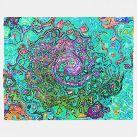 Aquamarine Groovy Abstrakt Retro Liquid Swirl Fleecedecke (Vorderseite (Horizontal))