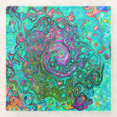 Aquamarine Groovy Abstrakt Retro Liquid Swirl Glasuntersetzer (Vorderseite)