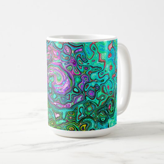 Aquamarine Groovy Abstrakt Retro Liquid Swirl Kaffeetasse (VorderseiteRechts)