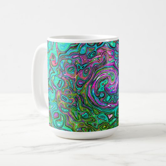 Aquamarine Groovy Abstrakt Retro Liquid Swirl Kaffeetasse (Vorderseite Links)
