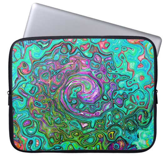 Aquamarine Groovy Abstrakt Retro Liquid Swirl Laptopschutzhülle (Vorderseite)