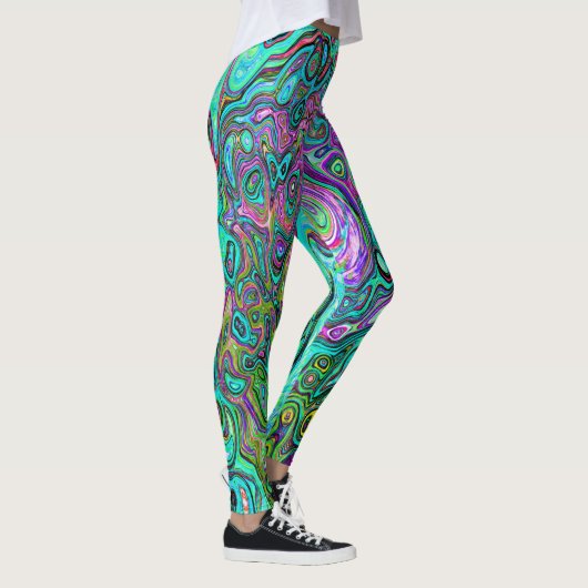 Aquamarine Groovy Abstrakt Retro Liquid Swirl Leggings (Rechts)
