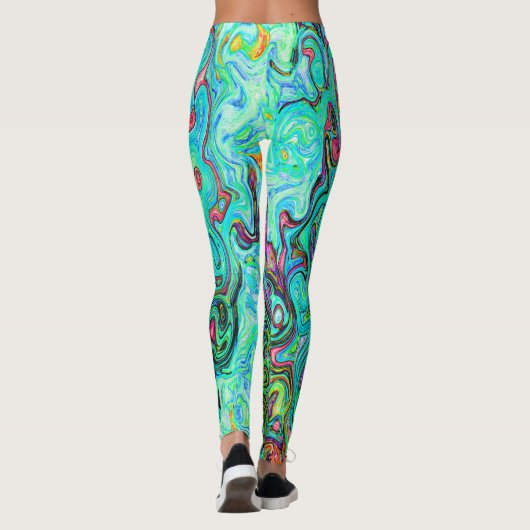 Aquamarine Groovy Abstrakt Retro Liquid Swirl Leggings (Rückseite)