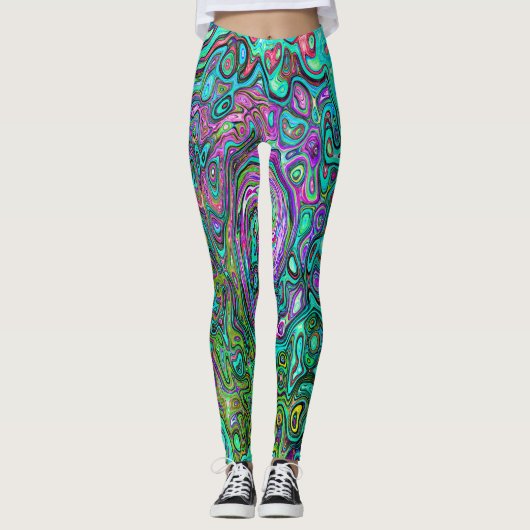 Aquamarine Groovy Abstrakt Retro Liquid Swirl Leggings (Vorderseite)