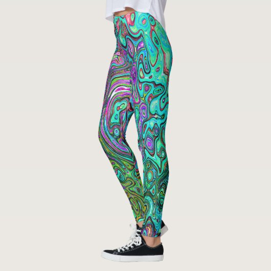 Aquamarine Groovy Abstrakt Retro Liquid Swirl Leggings (Links)