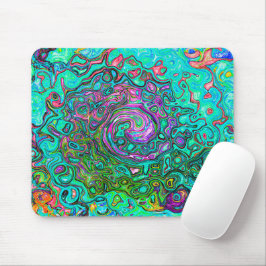 Aquamarine Groovy Abstrakt Retro Liquid Swirl Mousepad