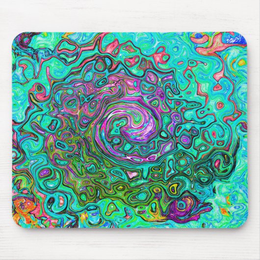 Aquamarine Groovy Abstrakt Retro Liquid Swirl Mousepad (Vorne)