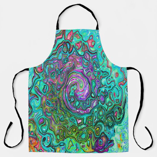 Aquamarine Groovy Abstrakt Retro Liquid Swirl Schürze (Vorderseite)